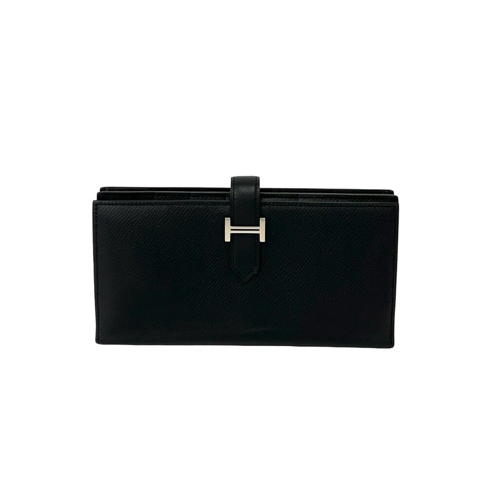 HERMES Bearn Soufflé Veau Epsom Long Wallet, Card Case/Coin Purse, Black 30859